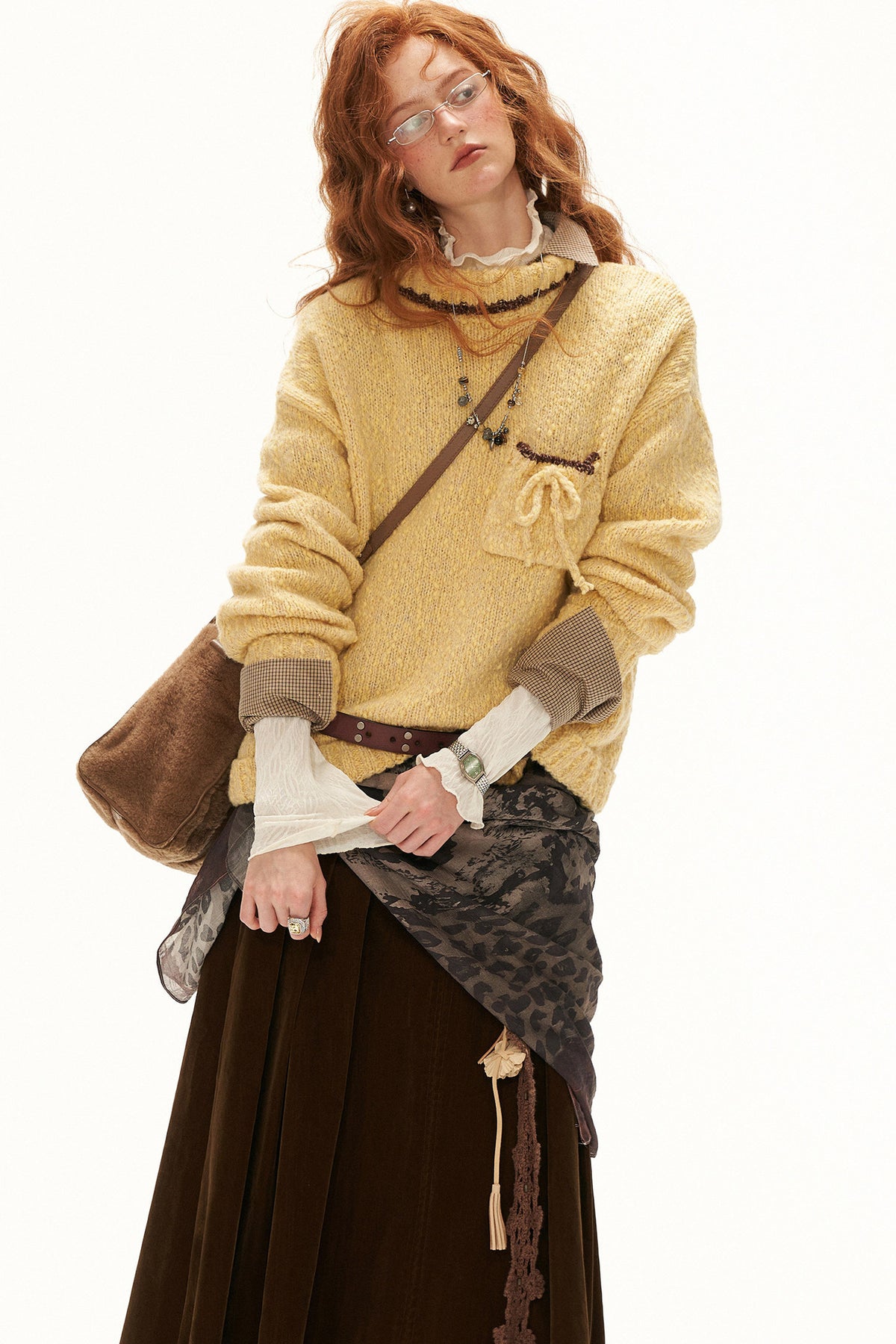 Loose Wool Yarn High Collar Pocket Sweater