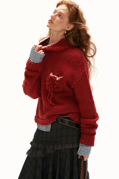 Loose Wool Yarn High Collar Pocket Sweater
