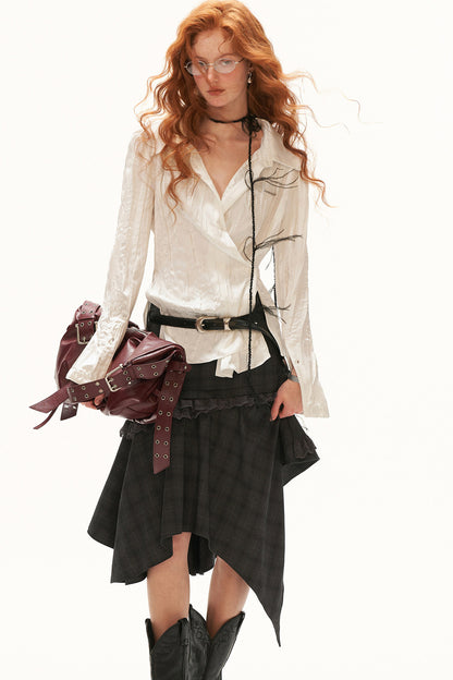 Texture Asymmetrical Lapel Long-Sleeved Shirt