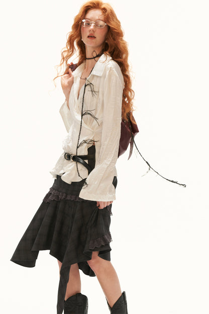 Texture Asymmetrical Lapel Long-Sleeved Shirt