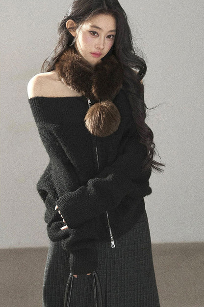 Fluffy Pom-Pom Eco-Fur Scarf