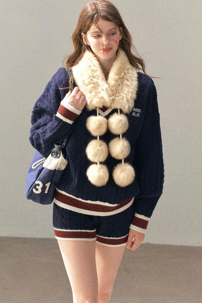 Fluffy Pom-Pom Eco-Fur Scarf