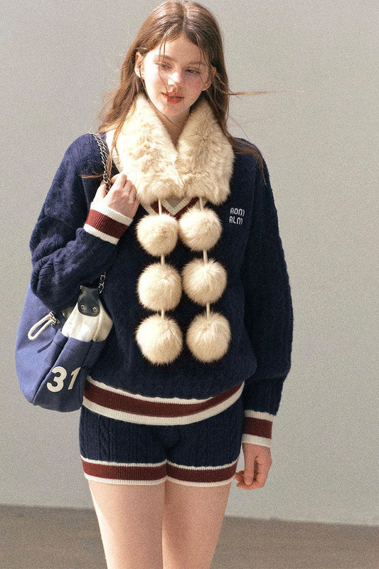 Fluffy Pom-Pom Eco-Fur Scarf