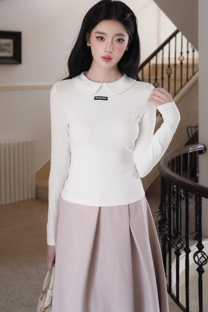 Doll Collar Bowknot Knit Top and Tank Dress Set-Up