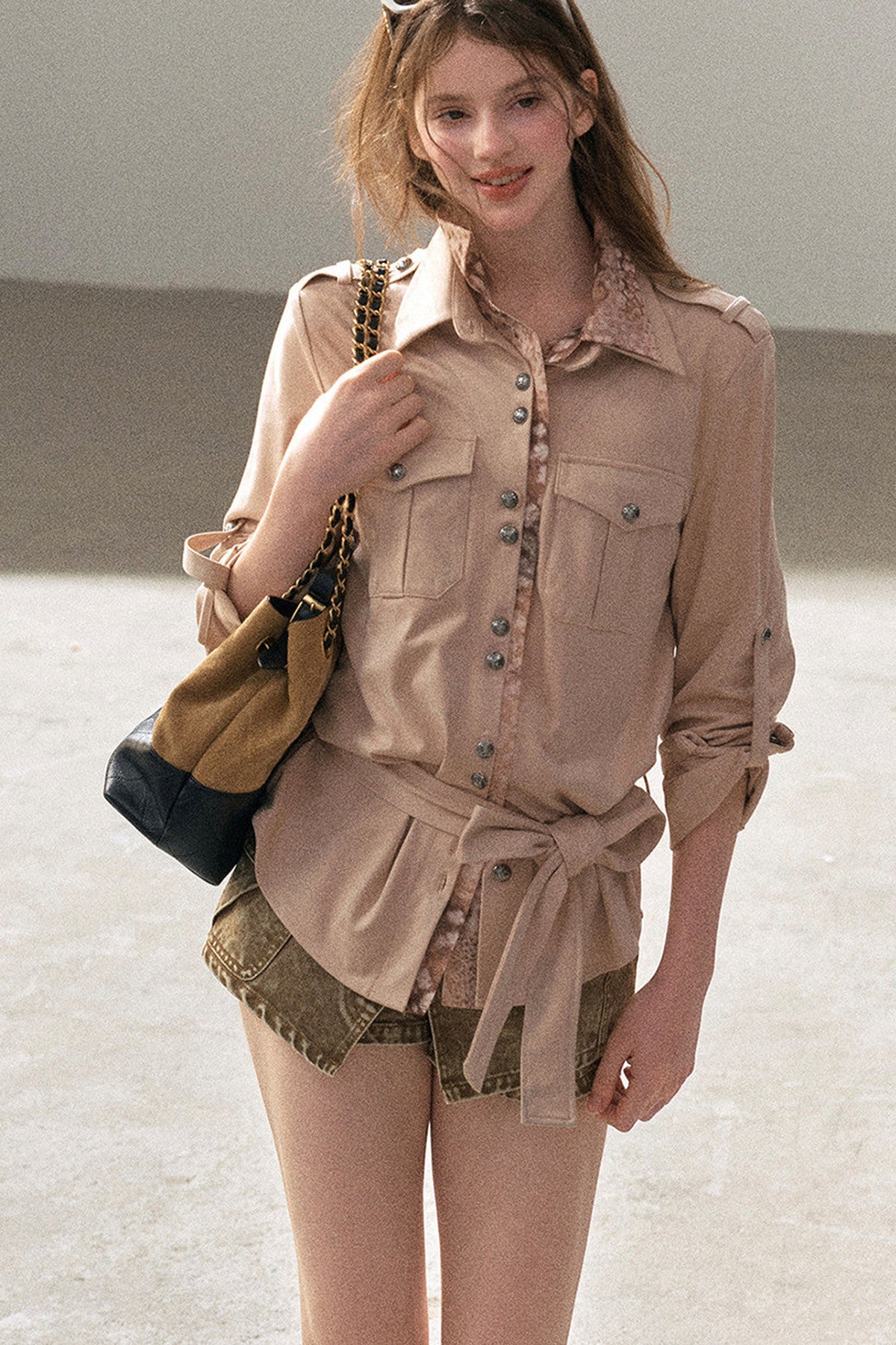 Floral Collar Belted Shirt