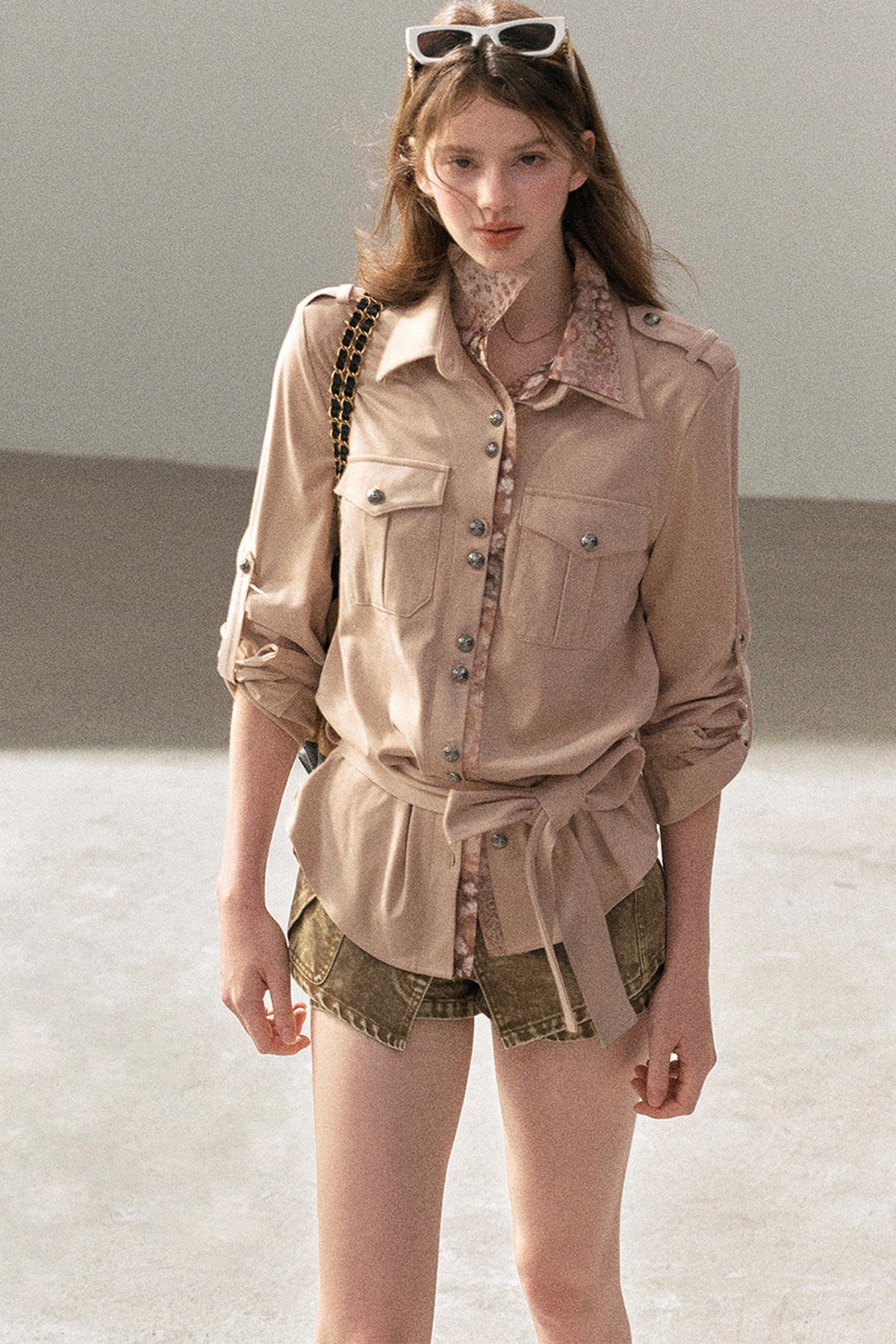 Floral Collar Belted Shirt