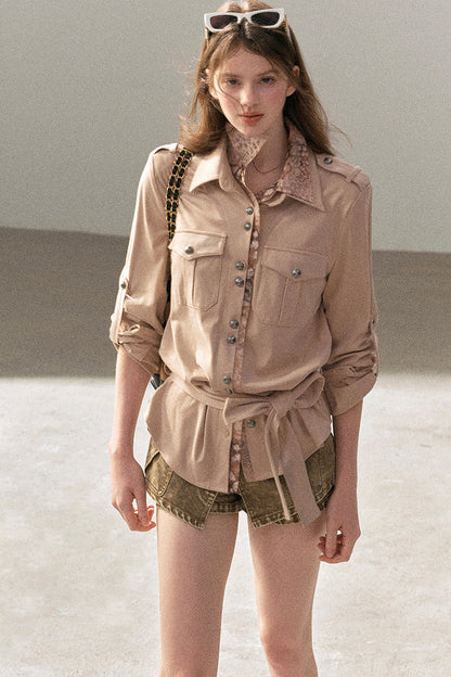 Floral Collar Belted Shirt