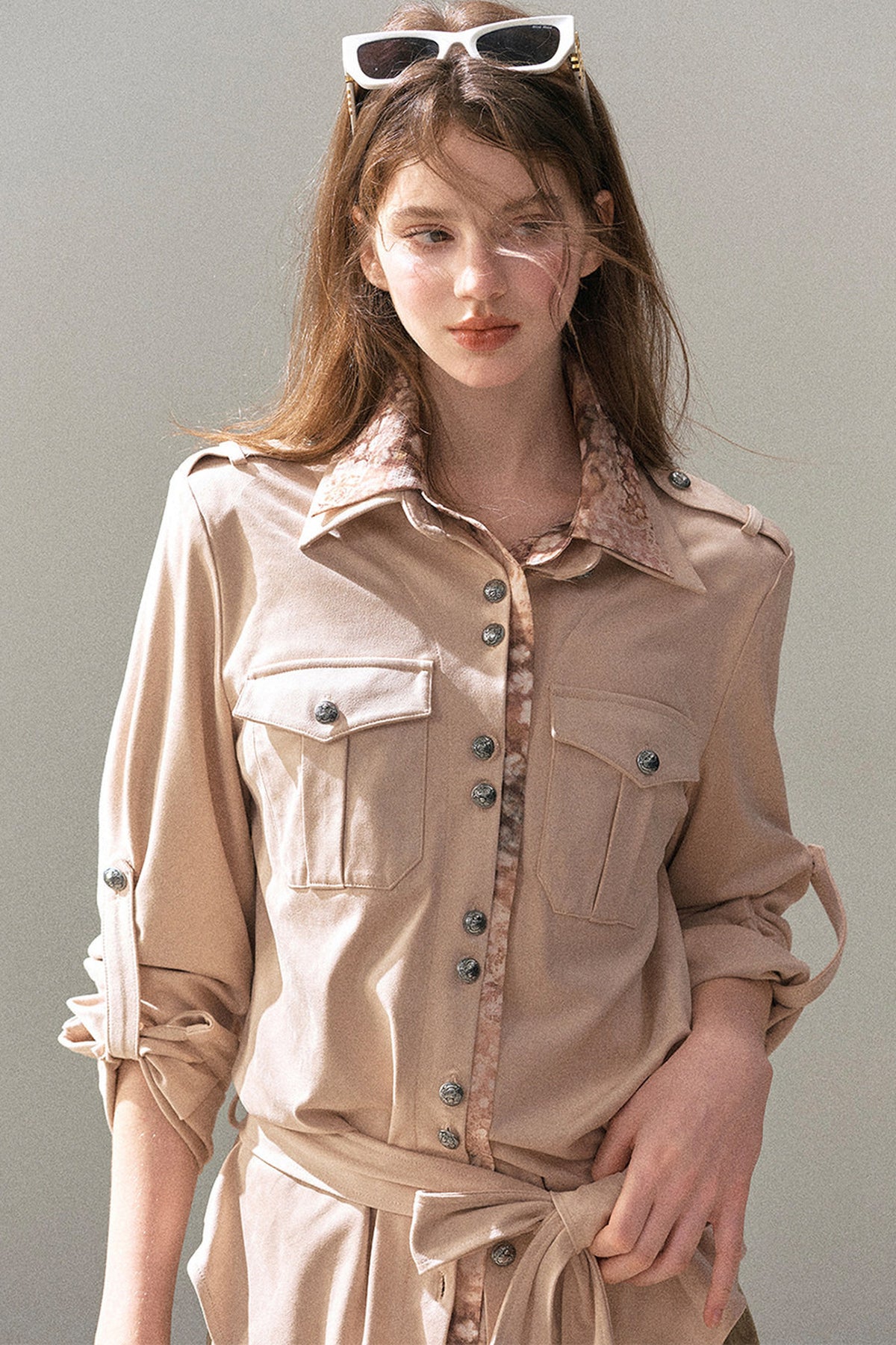 Floral Collar Belted Shirt