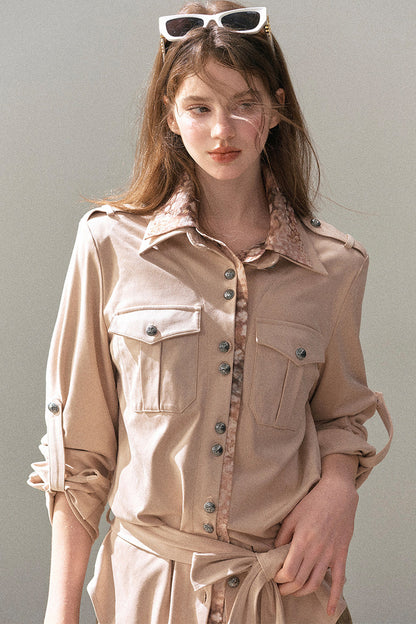 Floral Collar Belted Shirt