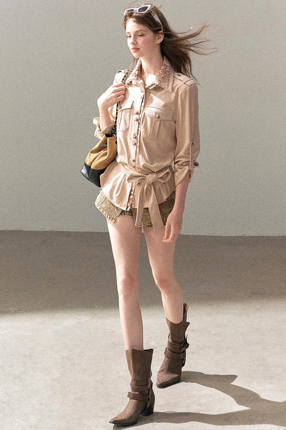 Floral Collar Belted Shirt