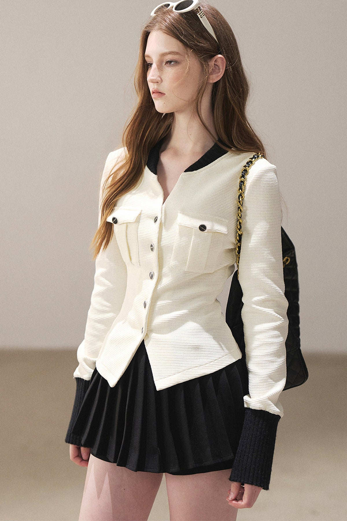 Little Style Waffle Knit Top and Pleated Skirt Set-Up
