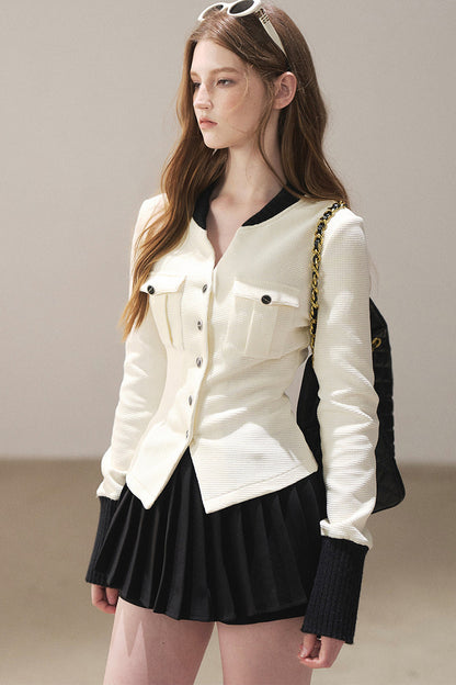 Little Style Waffle Knit Top and Pleated Skirt Set-Up