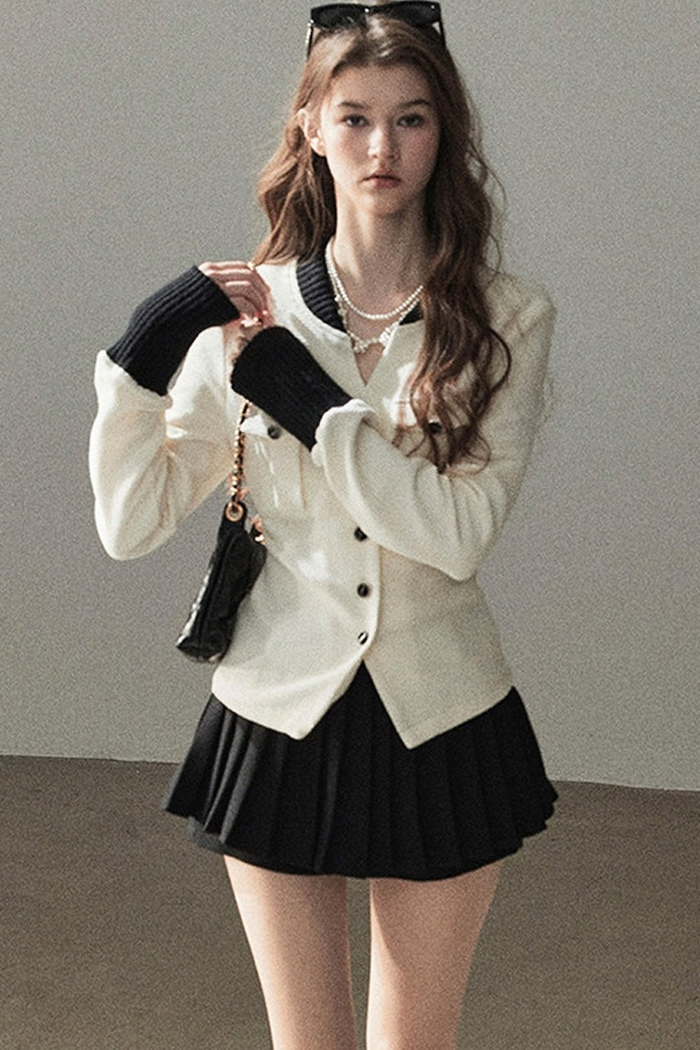 Little Style Waffle Knit Top and Pleated Skirt Set-Up