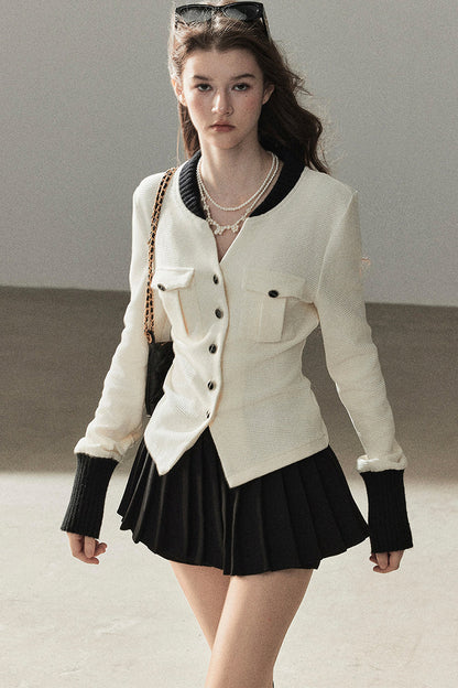 Little Style Waffle Knit Top and Pleated Skirt Set-Up