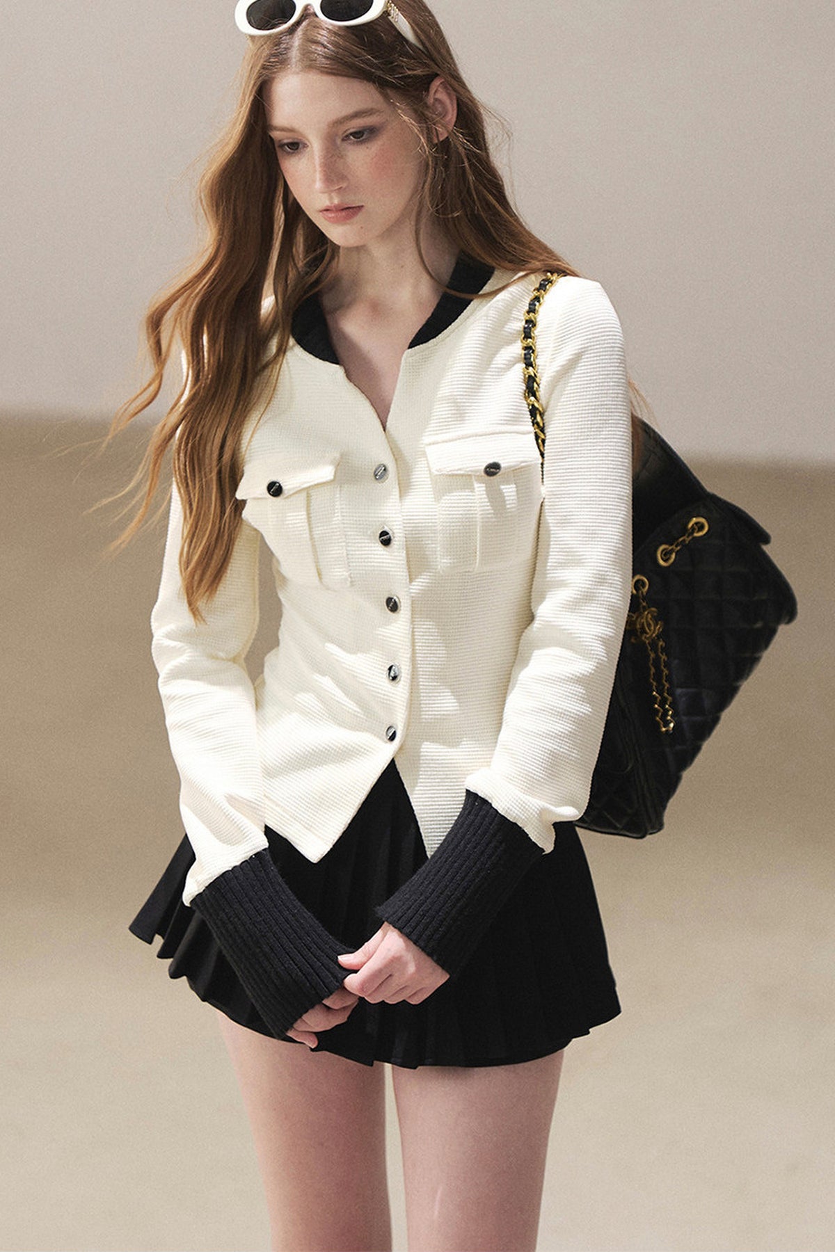 Little Style Waffle Knit Top and Pleated Skirt Set-Up