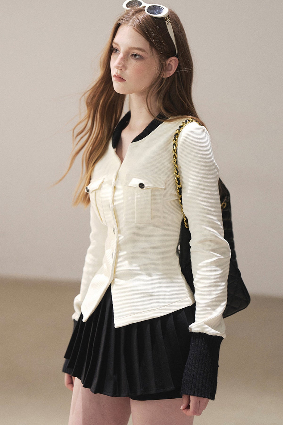 Little Style Waffle Knit Top and Pleated Skirt Set-Up