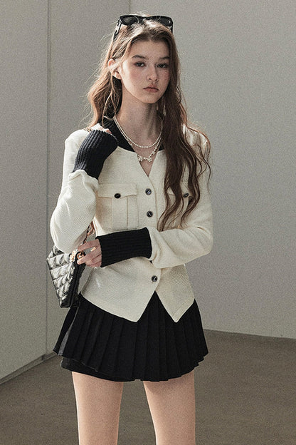 Little Style Waffle Knit Top and Pleated Skirt Set-Up