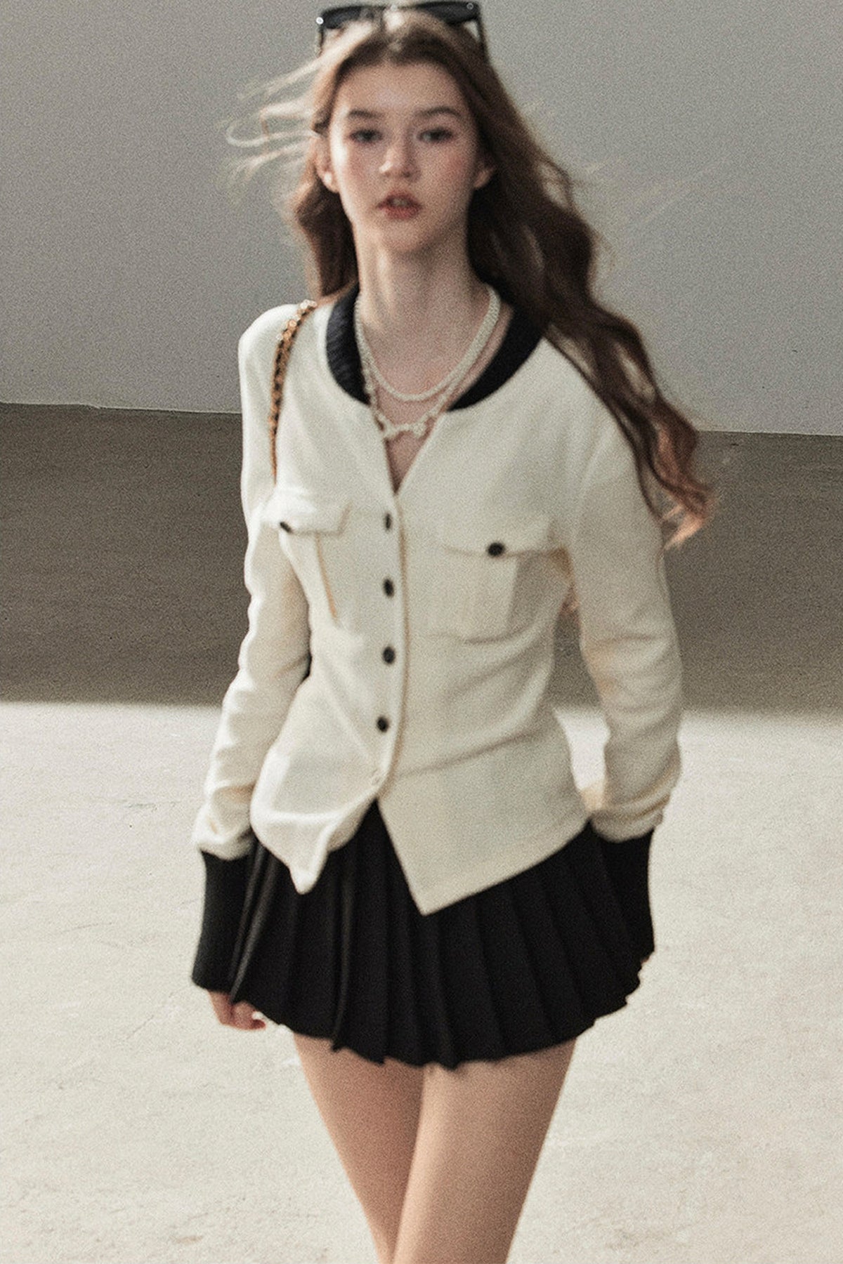 Little Style Waffle Knit Top and Pleated Skirt Set-Up