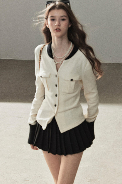 Little Style Waffle Knit Top and Pleated Skirt Set-Up