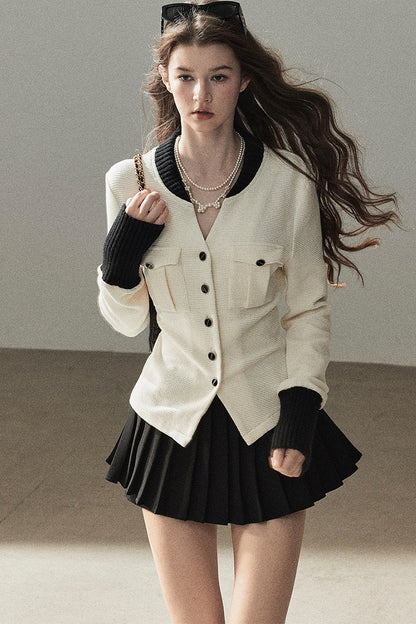Little Style Waffle Knit Top and Pleated Skirt Set-Up