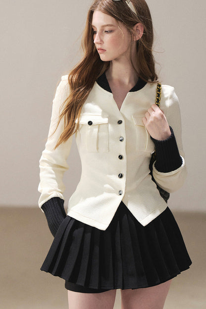 Little Style Waffle Knit Top and Pleated Skirt Set-Up