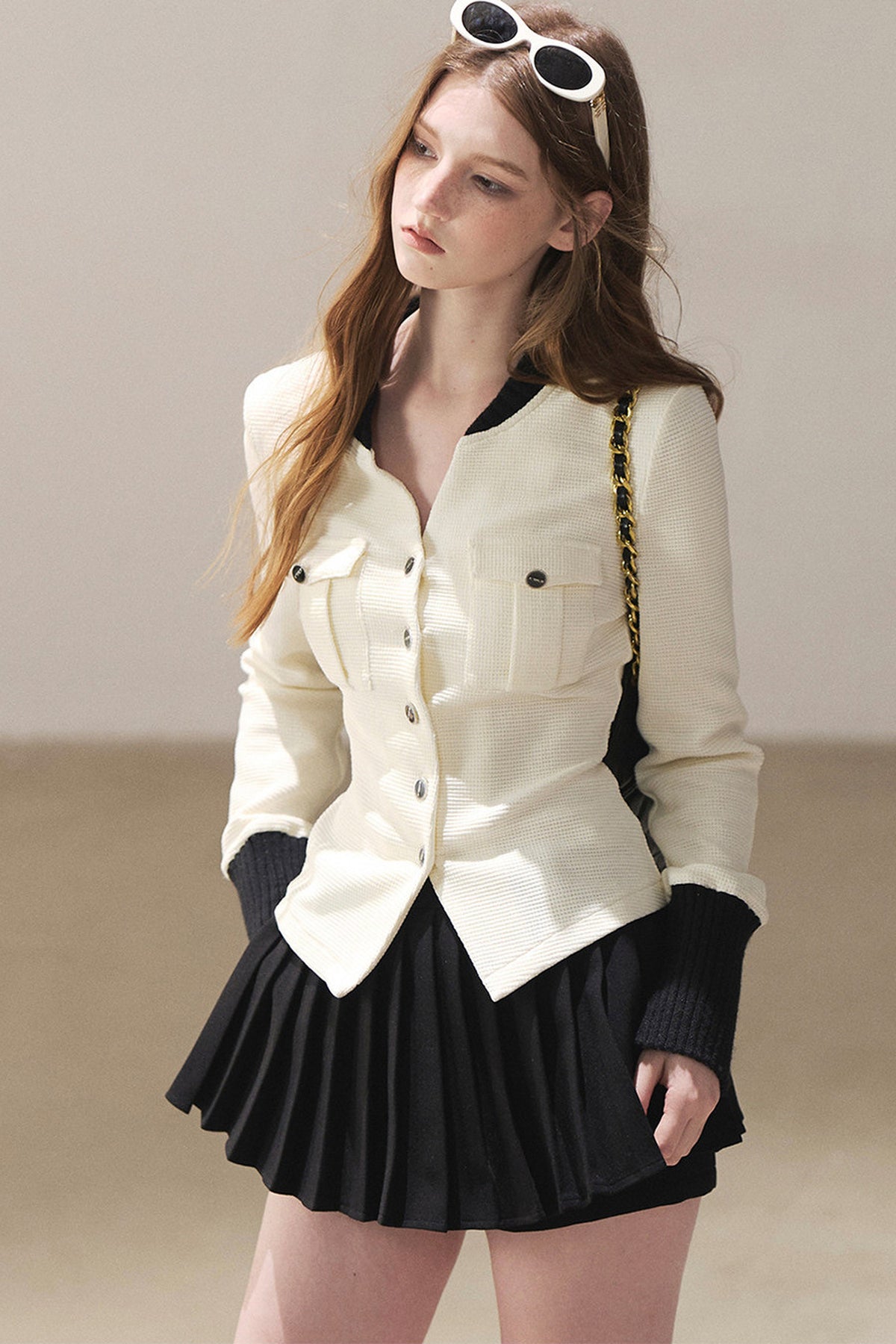 Little Style Waffle Knit Top and Pleated Skirt Set-Up