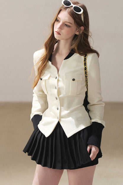 Little Style Waffle Knit Top and Pleated Skirt Set-Up