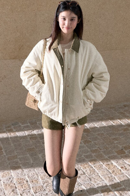 Suede Spliced 95% White Duck Down Jacket