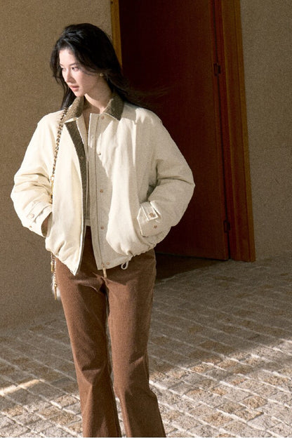 Suede Spliced 95% White Duck Down Jacket