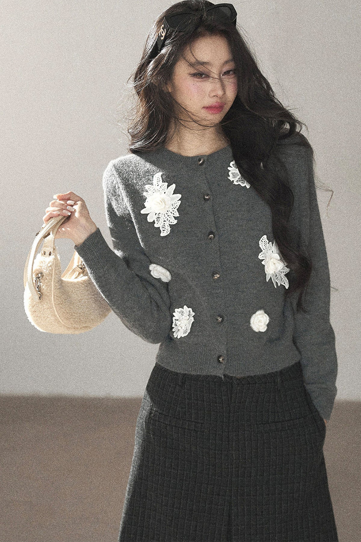 Three-Dimensional Floral Knit Sweater Cardigan