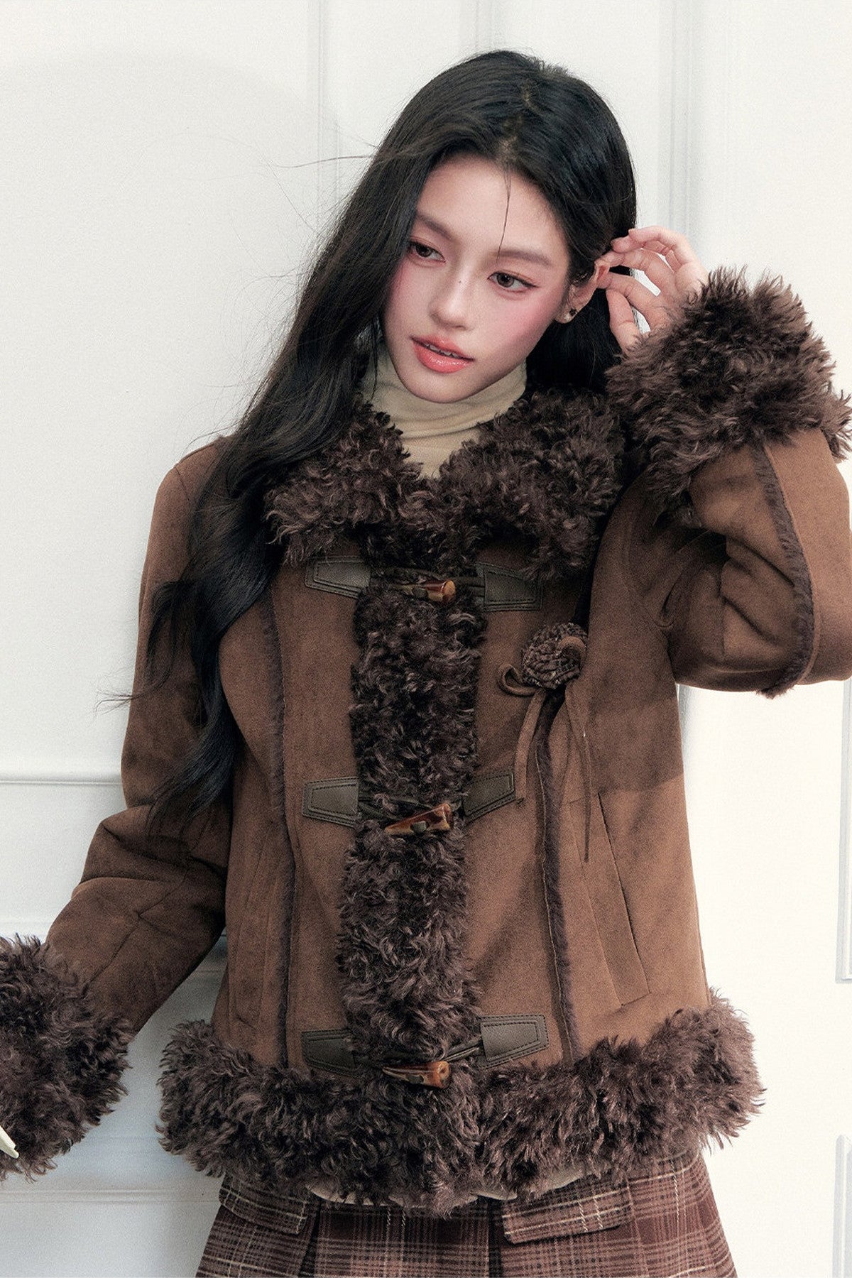 Warm Suede Faux Fur Toggle Jacket