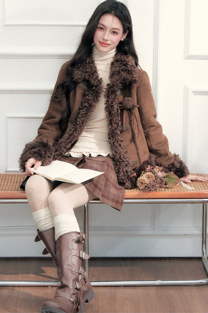 Warm Suede Faux Fur Toggle Jacket