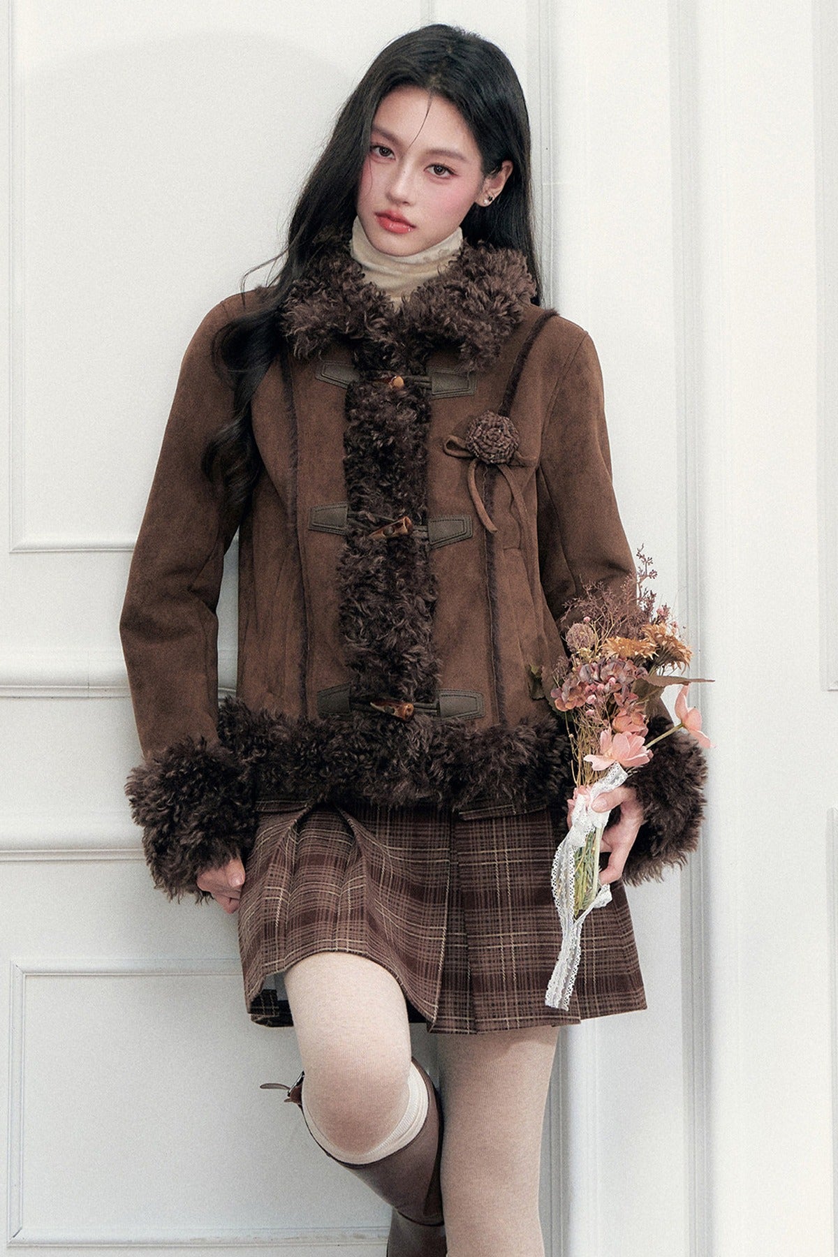 Warm Suede Faux Fur Toggle Jacket