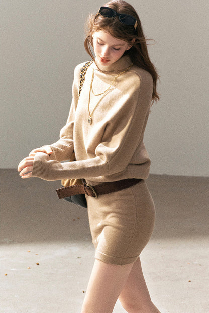Wool Batwing Turtleneck Sweater Dress