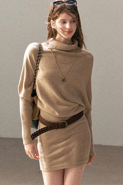 Wool Batwing Turtleneck Sweater Dress