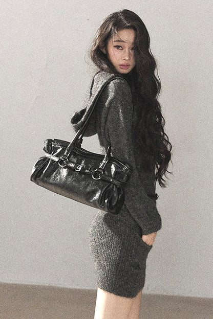 Whale Gray Wool Hooded Bodycon Sweater Dress