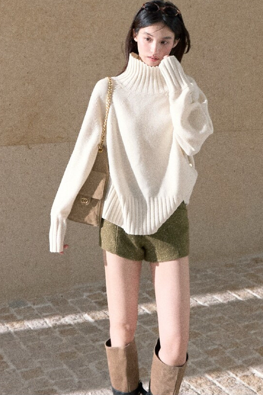 All-Wool Turtleneck Raglan Sweater