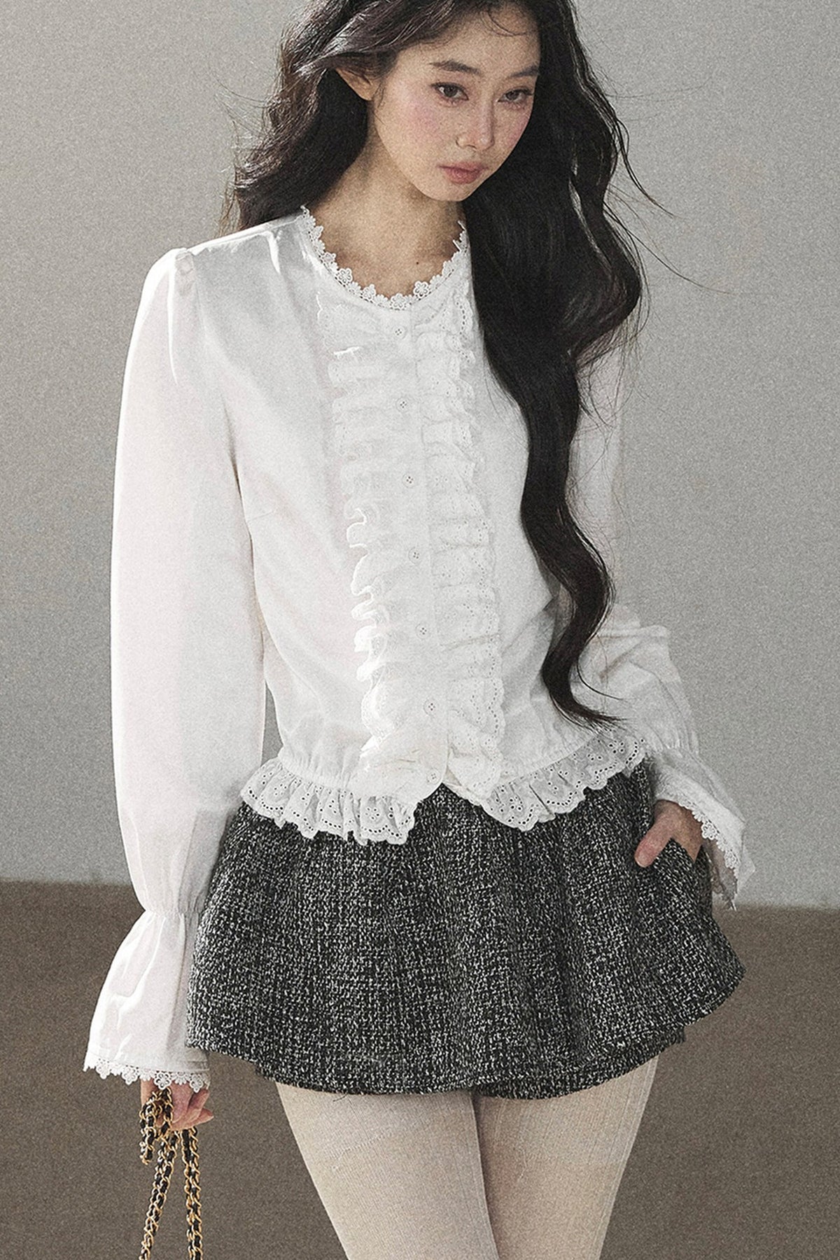 Ruffled Flared Sleeve Top