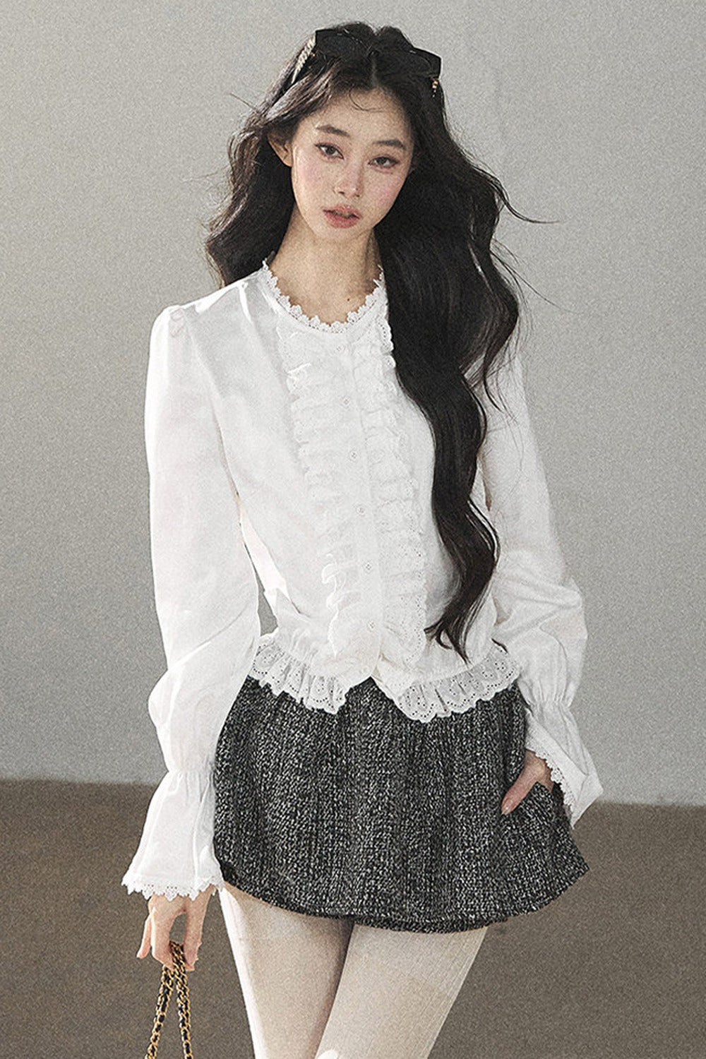 Ruffled Flared Sleeve Top