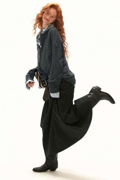 Cloud Texture Drapey Henry Collar Long-Sleeve T-Shirt