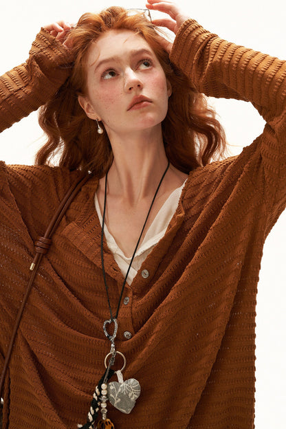 Cloud Texture Drapey Henry Collar Long-Sleeve T-Shirt
