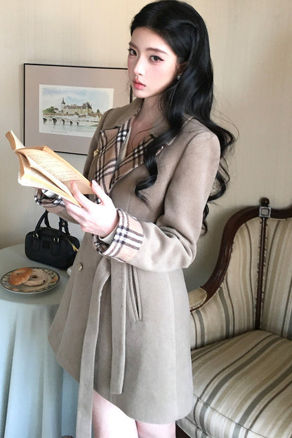 Plaid Patchwork Woolen Coat