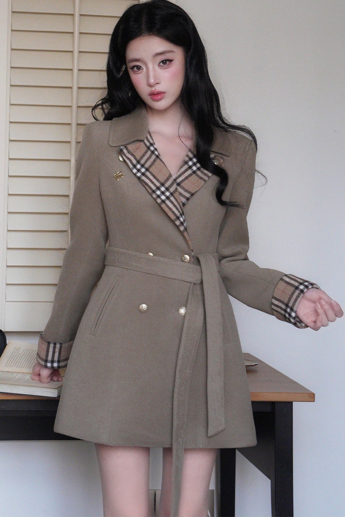 Plaid Patchwork Woolen Coat