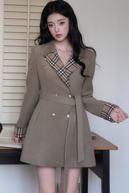 Plaid Patchwork Woolen Coat