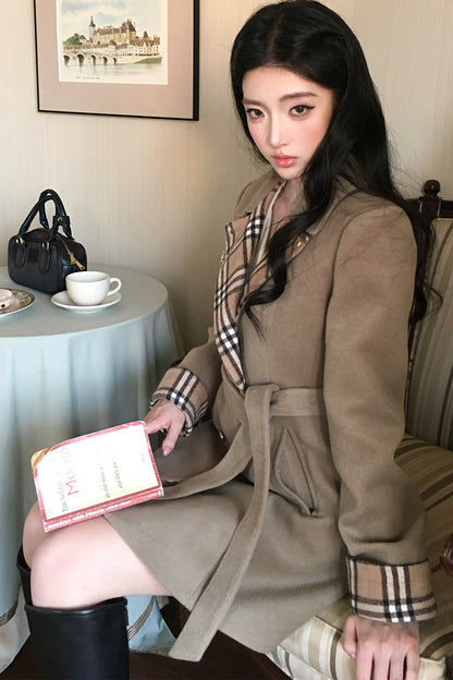 Plaid Patchwork Woolen Coat