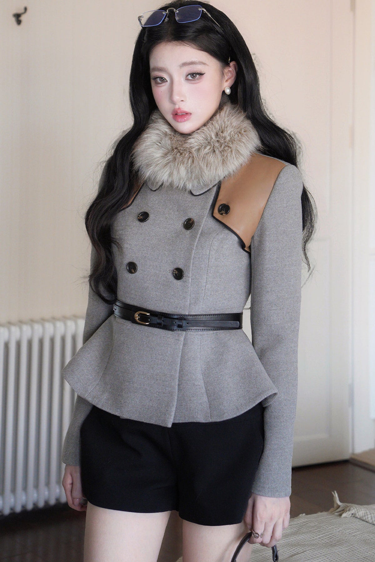 Long Sleeve Doll Collar Peplum Jacket