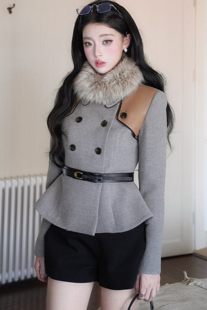 Long Sleeve Doll Collar Peplum Jacket