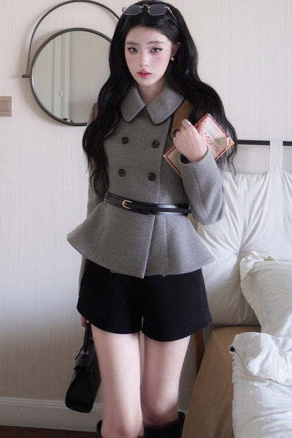 Long Sleeve Doll Collar Peplum Jacket