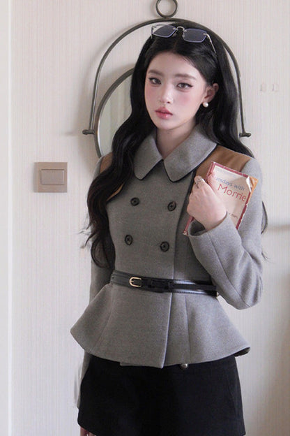 Long Sleeve Doll Collar Peplum Jacket