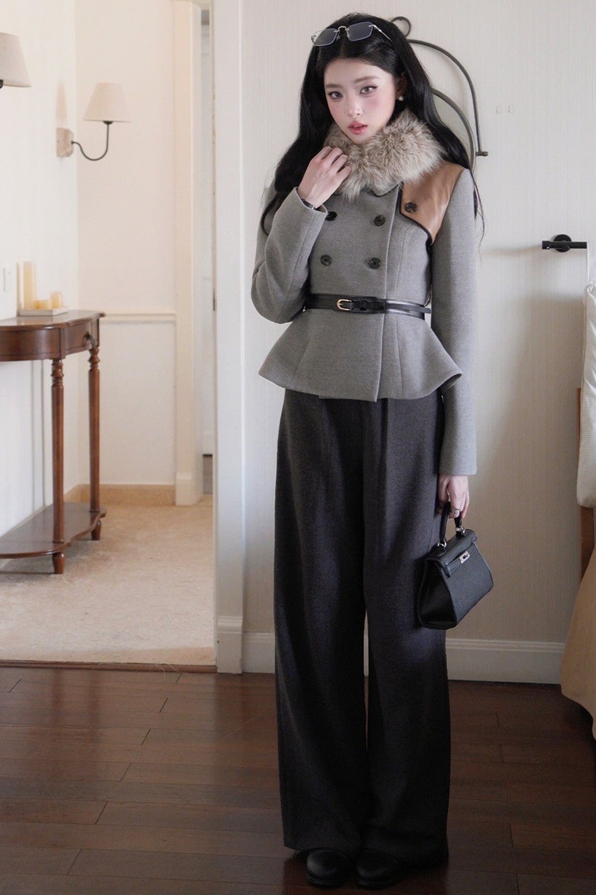 Long Sleeve Doll Collar Peplum Jacket